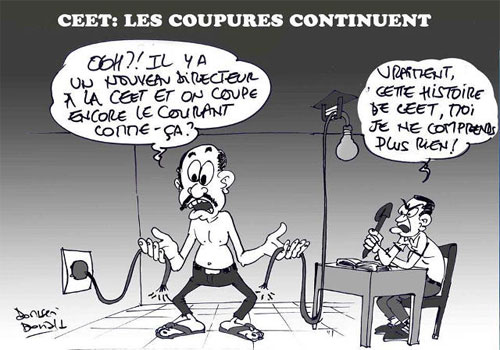 La Compagnie Energie Electrique du Togo, la CEET, recommence les délestages sauvages au Togo | Caricature : Donisen DOnald / Liberté
