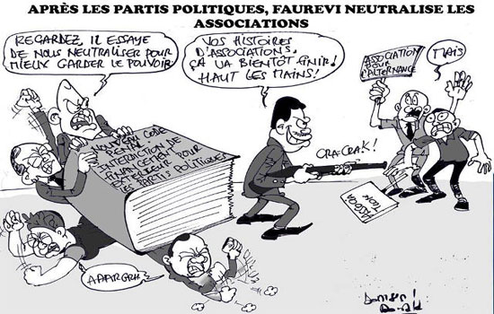 Après avoir mis K.O. les partis de l’«opposition», Faure Essozimna Gnassingbé veut anéantir les associations | Caricature : Donisen Donald / Liberté