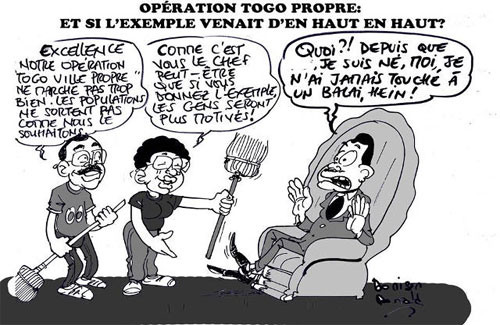 Opération Togo Propre : Faure ne veut mettre la main à la pâte ! | Caricature : Donisen Donald / Liberté