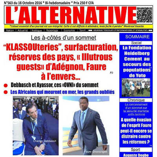 Extrait de la Une de L’Alternative No. 563 du 18 octobre 2016