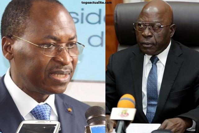 Le président de la Cour suprême du Togo Akakpovi Gamatho   (g) et le président de la CENI Tchambago Ayassor 