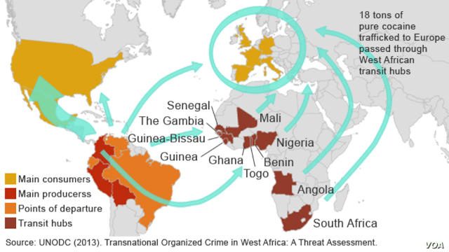 Le Togo sur la route de cocaïne | Carte : VOa